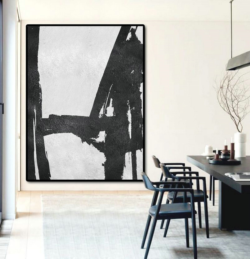 Abstract Painting Extra Large Canvas Art,Black And White Minimal Painting On Canvas - Colorful Wall Art